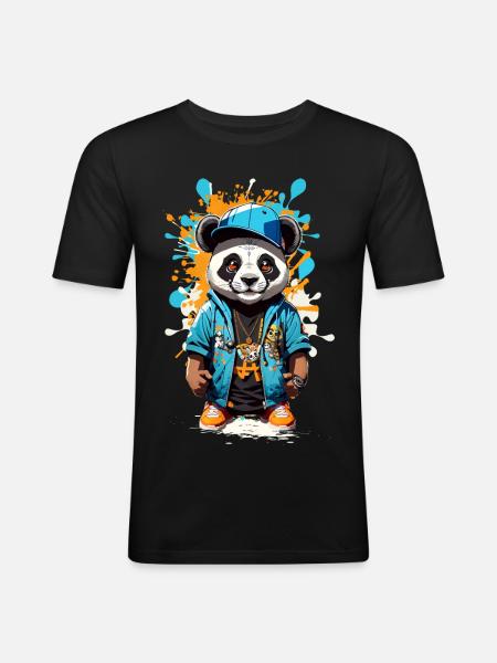 Panda Ours - T-shirt près du corps Homme - noir