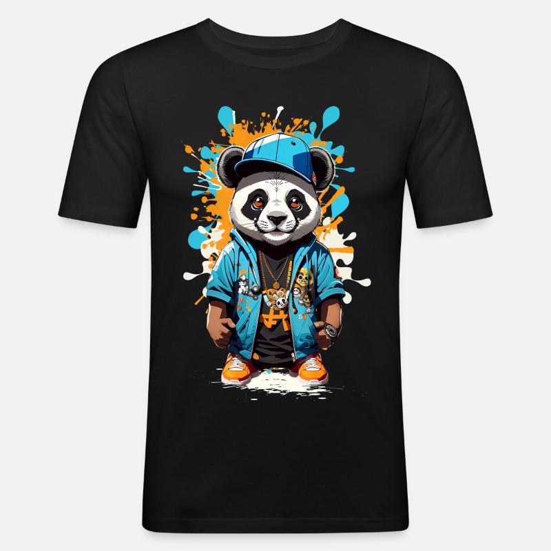 Panda Bär - Männer Slim Fit T-Shirt - Schwarz