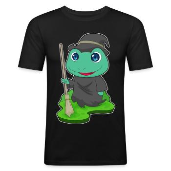 Balai de sorcière grenouille - T-shirt près du corps Homme - noir - Devant - Nik (191cm)