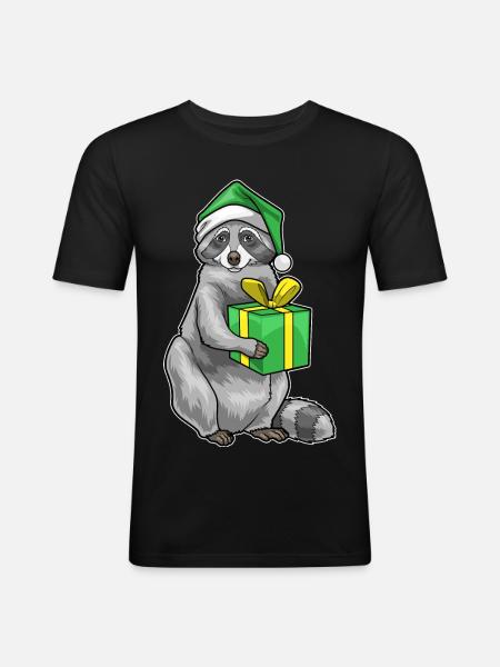 Raccoon Christmas Package - Men's Slim Fit T-Shirt - black