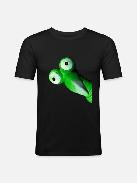 Funny green bird with big eyes - Men's Slim Fit T-Shirt - black