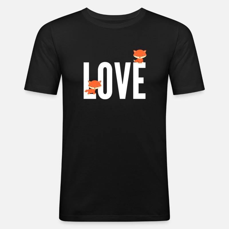 Fuchs Love Fox - Männer Slim Fit T-Shirt - Schwarz