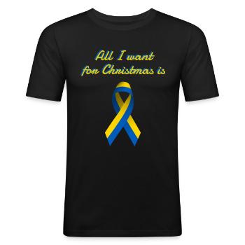 Ukraine Paix Souhait de Noël - T-shirt près du corps Homme - noir - Devant - Nik (191cm)