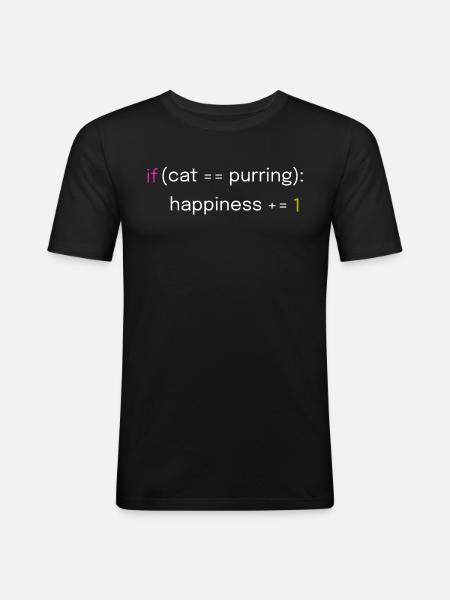 Katzen- und Coding-Design - Männer Slim Fit T-Shirt - Schwarz