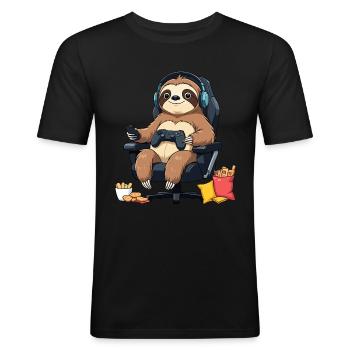 Gaming sloth in chill mode - Men's Slim Fit T-Shirt - black - Front - Nik (191cm)
