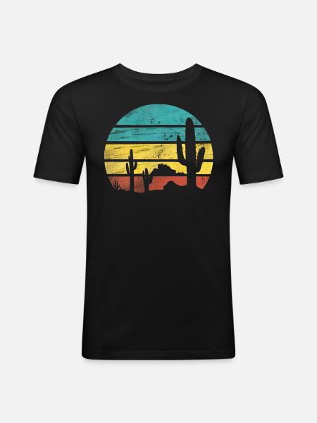 Retro Desert Graphic Nature Cactus - Men's Slim Fit T-Shirt - black