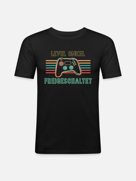 Onkel Level freigeschaltet - Männer Slim Fit T-Shirt - Schwarz