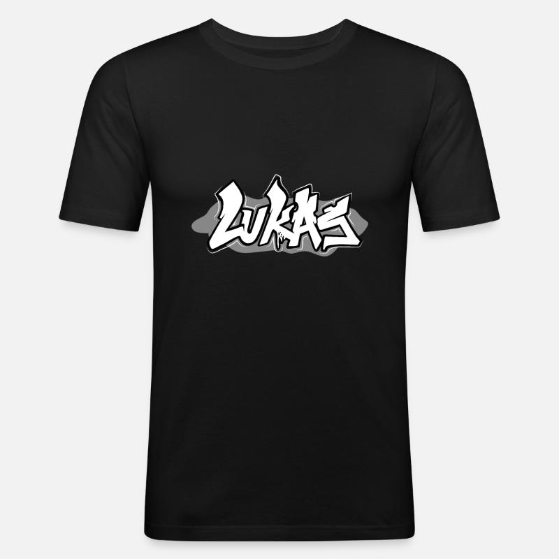 Graffiti Name Lukas - Männer Slim Fit T-Shirt - Schwarz