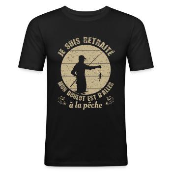 Ich bin rentner. Ich muss angeln. - Männer Slim Fit T-Shirt - Schwarz - Vorne - Nik (191cm)