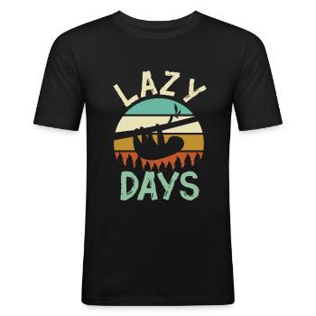 SLOTH LAZY DAYS - Männer Slim Fit T-Shirt - Schwarz - Vorne - Nik (191cm)