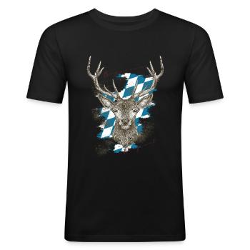 - Bayrisches Original Hirsch Bayern - Männer Slim Fit T-Shirt - Schwarz - Vorne - Nik (191cm)