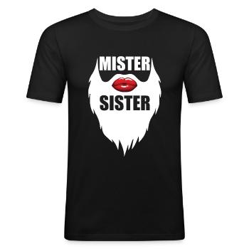 Mister Sister Bearded Men Red Lips Funny - Männer Slim Fit T-Shirt - Schwarz - Vorne - Nik (191cm)