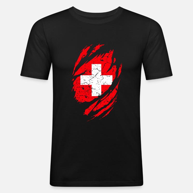 Drapeau suisse - T-shirt près du corps Homme - noir