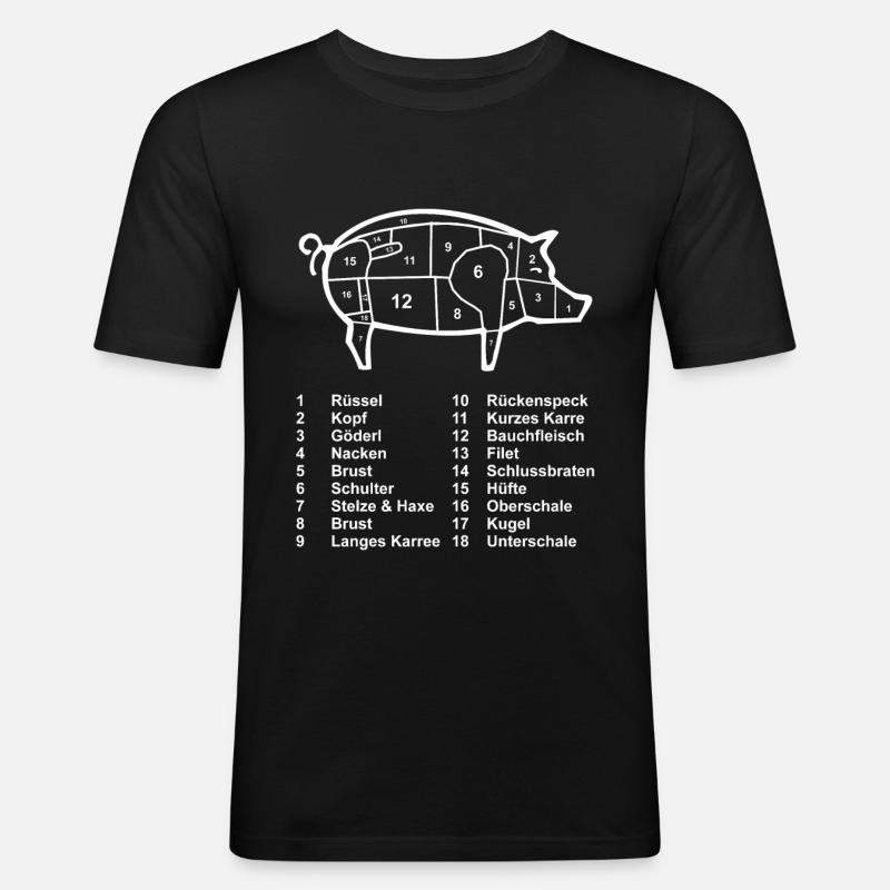 Schwein Fleisch Metzger Fleischer - Männer Slim Fit T-Shirt - Schwarz