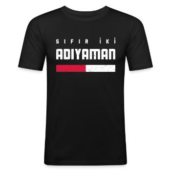 Adiyaman 02 - Männer Slim Fit T-Shirt - Schwarz - Vorne - Nik (191cm)