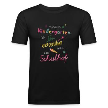 Tschüss Kindergarten Schulhof Zaubern Magie - Männer Slim Fit T-Shirt - Schwarz - Vorne - Nik (191cm)