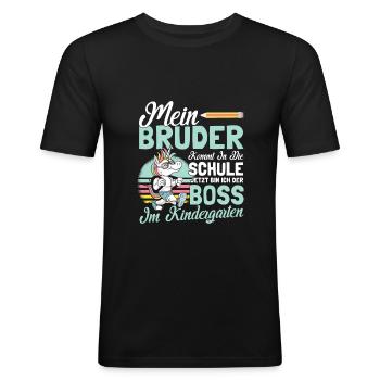 Kindergarten Start Kita Geschwisterkind Bruder - Männer Slim Fit T-Shirt - Schwarz - Vorne - Nik (191cm)