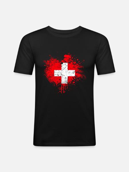 Suisse Drapeau - T-shirt près du corps Homme - noir