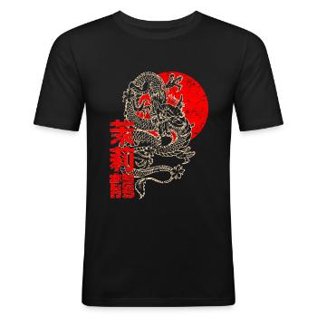 Japanischer Chinesischer Drache Schriftzeichen - Männer Slim Fit T-Shirt - Schwarz - Vorne - Nik (191cm)