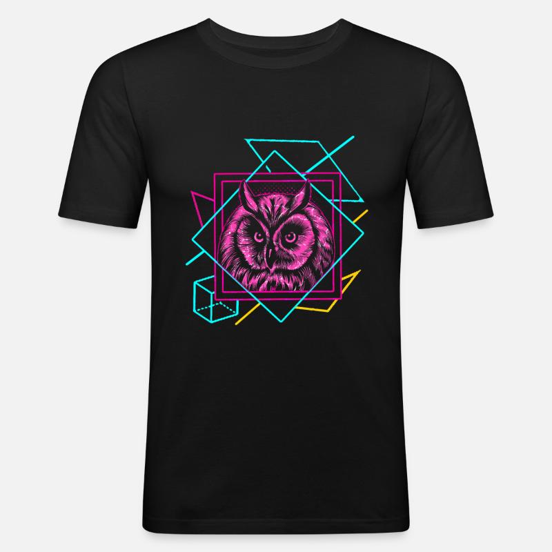 Eule - Männer Slim Fit T-Shirt - Schwarz