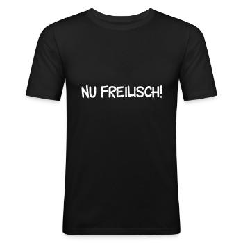 Sächsisch Geschenkidee sächsischer Dialekt Sachsen - Männer Slim Fit T-Shirt - Schwarz - Vorne - Nik (191cm)