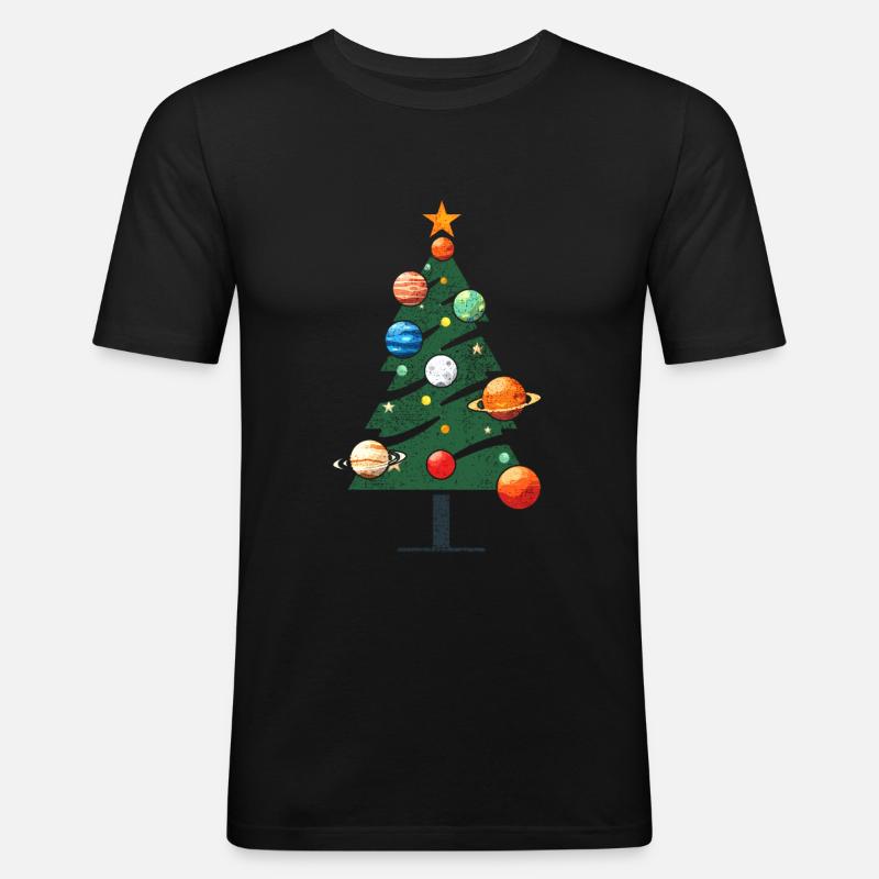 Christmas tree with planets - Men's Slim Fit T-Shirt - black