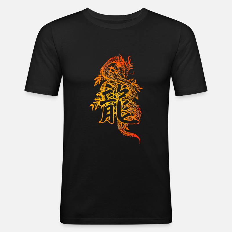 Drache mit chinesischen Schriftzeichen - Männer Slim Fit T-Shirt - Schwarz