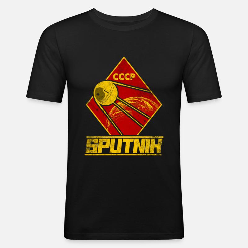 Sputnik Satellit Sowjetunion - Männer Slim Fit T-Shirt - Schwarz