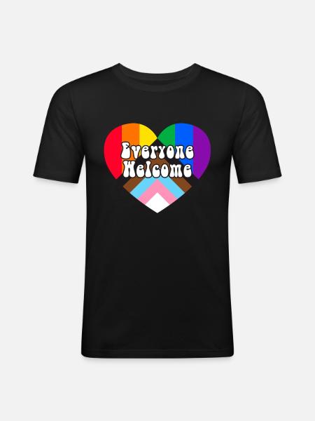 Everyone Welcome LGBTQ Rainbow Heart - Men's Slim Fit T-Shirt - black