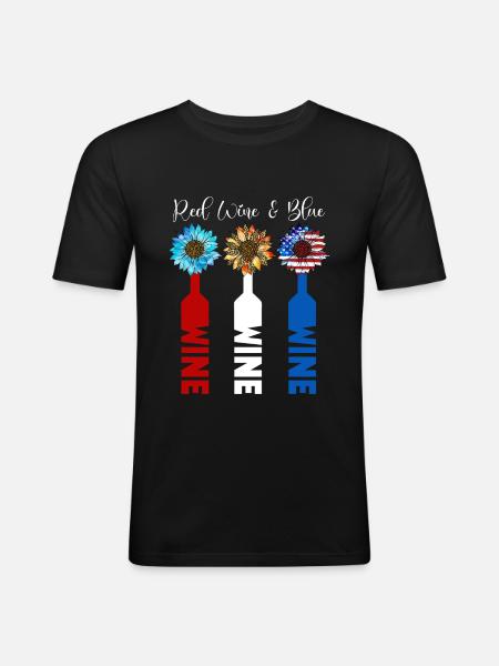 Vin Rouge Bleu 4 Juillet - T-shirt près du corps Homme - noir