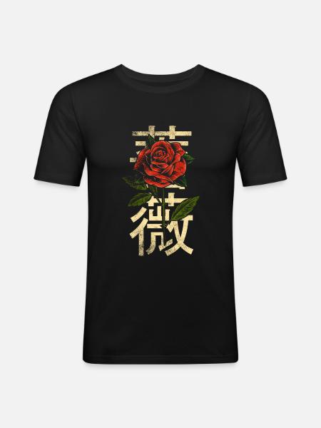 Rose with Japanese characters - Men's Slim Fit T-Shirt - black