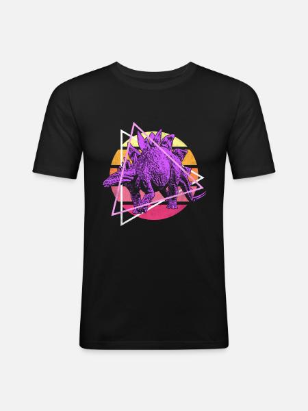 Vaporwave Stegosaurus Dinosaurs - Men's Slim Fit T-Shirt - black