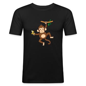 Affe mit Banane - Männer Slim Fit T-Shirt - Schwarz - Vorne - Nik (191cm)