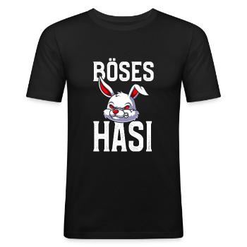 Böses Hasi - Männer Slim Fit T-Shirt - Schwarz - Vorne - Nik (191cm)