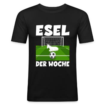 Esel der Woche Torwart Spieler und Fußball - Männer Slim Fit T-Shirt - Schwarz - Vorne - Nik (191cm)