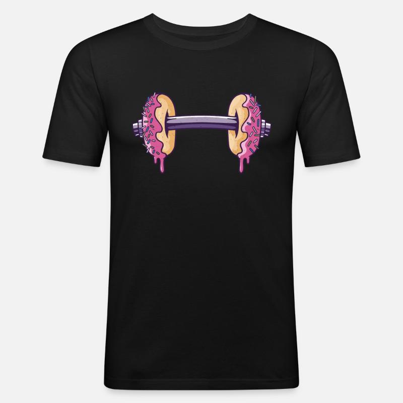 Workout mit Donuts Hantel - Männer Slim Fit T-Shirt - Schwarz