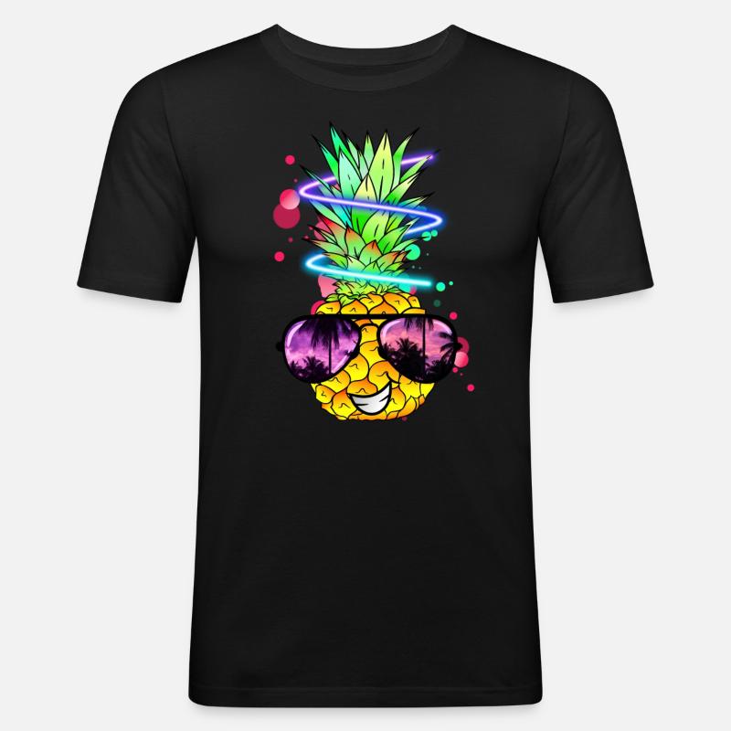 coole Ananas mit Neon Spirale - Männer Slim Fit T-Shirt - Schwarz