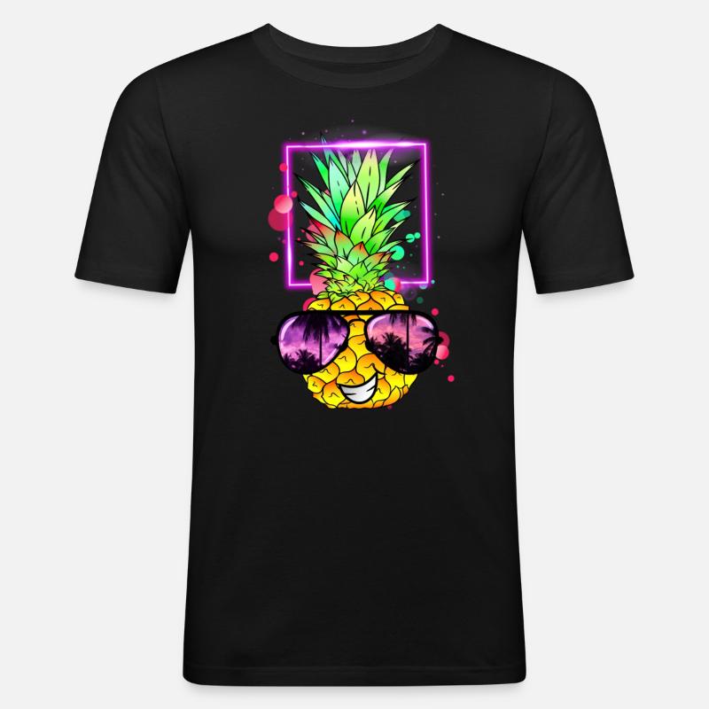 coole Ananas Retro Neon - Männer Slim Fit T-Shirt - Schwarz