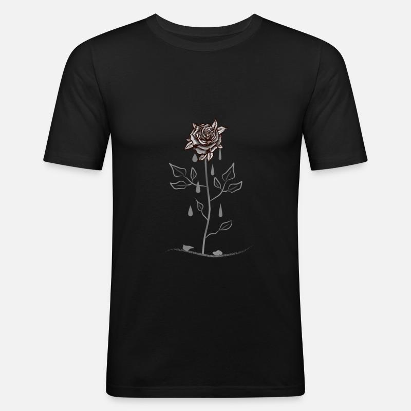 Gothic Rose mit Tränen - Männer Slim Fit T-Shirt - Schwarz