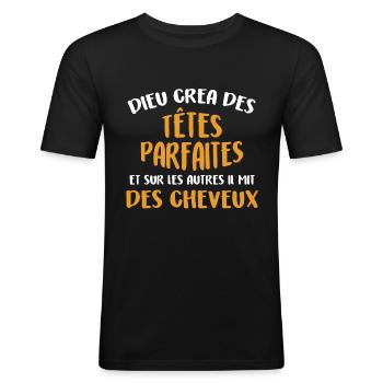 Gott schuf vollkommene Köpfe und andere - Männer Slim Fit T-Shirt - Schwarz - Vorne - Nik (191cm)