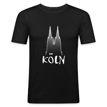 Köln, Dom, NRW, Kölner Dom, (weiß) - Männer Slim Fit T-Shirt - Schwarz - Vorne - Nik (191cm)