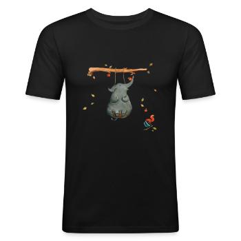 schaukeln mit Eichhörnchen - Männer Slim Fit T-Shirt - Schwarz - Vorne - Nik (191cm)