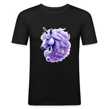 Majestueux portrait de licorne - T-shirt près du corps Homme - noir - Devant - Nik (191cm)
