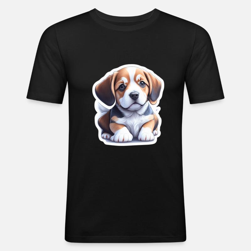 Süßer Beagle Welpe - Männer Slim Fit T-Shirt - Schwarz