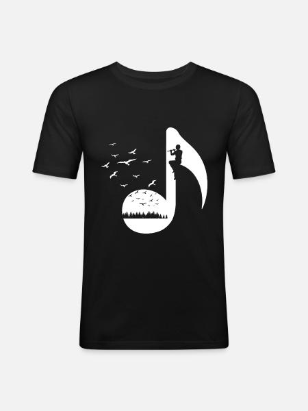 Birds Retro Flute Player - Men's Slim Fit T-Shirt - black