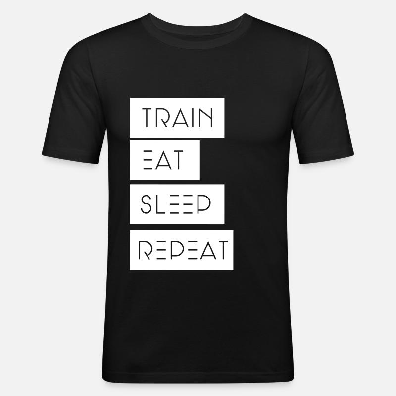 Train Eat sleep Repeat - Männer Slim Fit T-Shirt - Schwarz
