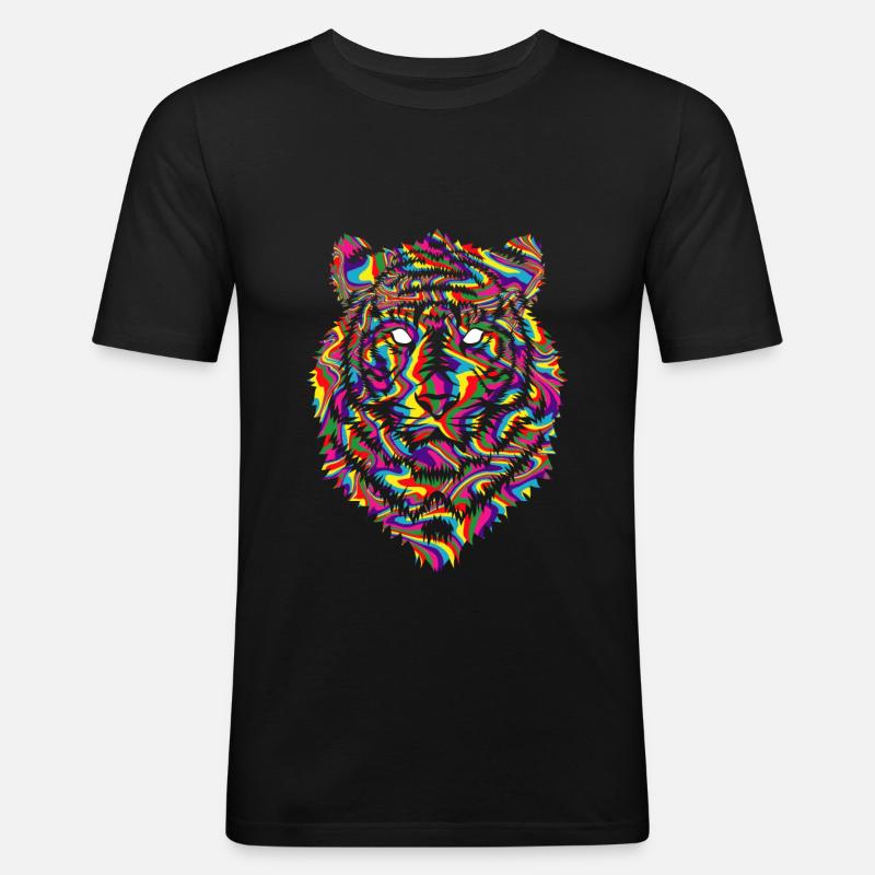 Psychedelic Tiger - Männer Slim Fit T-Shirt - Schwarz