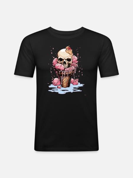 Totenkopf-Eiscreme-Halloween-Design - Männer Slim Fit T-Shirt - Schwarz