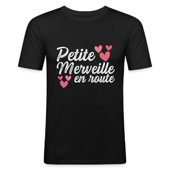 Petite Merveille En Route Future Grossesse Cadeau - T-shirt près du corps Homme - noir - Devant - Nik (191cm)
