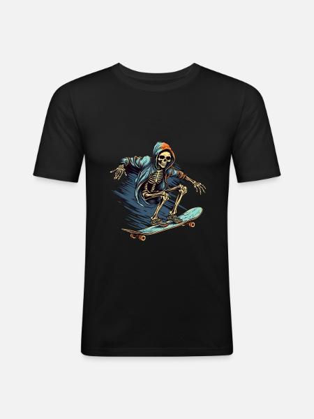 Skateboard Skelett - Männer Slim Fit T-Shirt - Schwarz